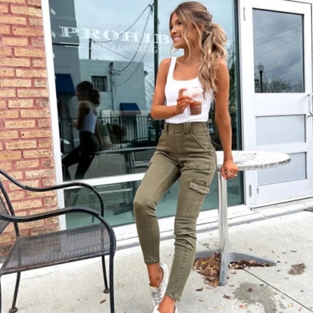 Spanx Sz SP Stretch Twill Ankle Cargo Pant Soft Sage